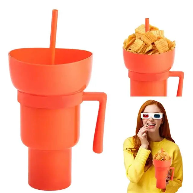 2In1 Snack Bowl Drink Cup with Straw